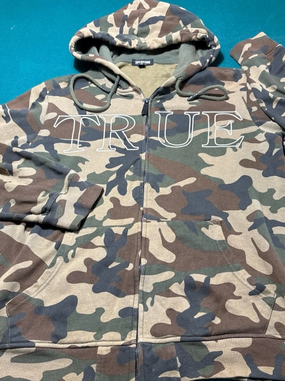 True Religion Camouflage Zip Hoodie in Green & Brown , M , $32